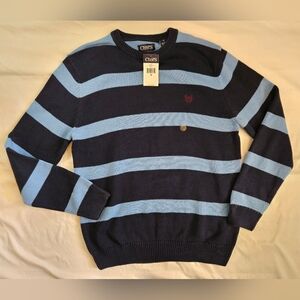 NWT Chaps Mens Blue Striped Crewneck Long Sleeve Pullover Sweater Size Medium